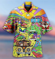 Dog and cat paw car hippie bus peace sun short sleeve hawaiian shirt unisex hawaii size S-5XL