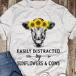 Cow sunflower animals easily distracted T shirt hoodie sweater  size S-5XL