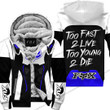 Too Fast To Live Too Young To Die Fleece Hoodie Fox Racing White Blue
