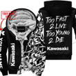Too Fast To Live Too Young To Die Custom Name Kawasaki Black Fleece Zip Hooodie