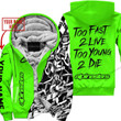 Too Fast To Live Too Young To Die Custom Name Alpinestars Green Fleece Zip Hooodie