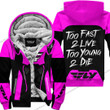 Too Fast To Live Too Young To Die Fleece Hoodie Fly Racing Pink