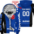 Mx Custom Name Suzuki Blue Fleece Zip Hoodie