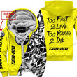 Too Fast To Live Too Young To Die Custom Name Can Am Yellow Fleece Zip Hooodie