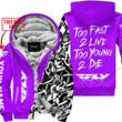 Too Fast To Live Too Young To Die Custom Name Fly Racing Purple Fleece Zip Hooodie