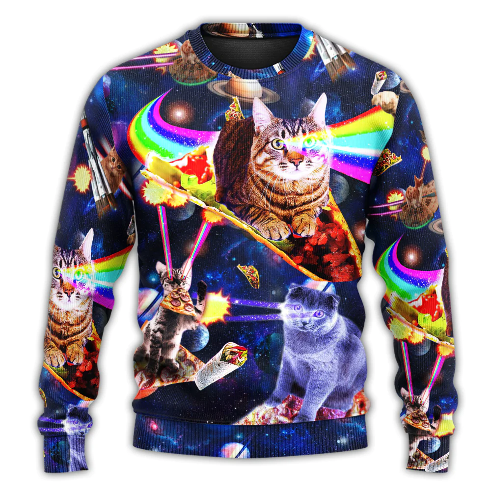 Cat Ride Food In Space Galaxy - Sweater - Ugly Christmas Sweaters - Owl Ohh