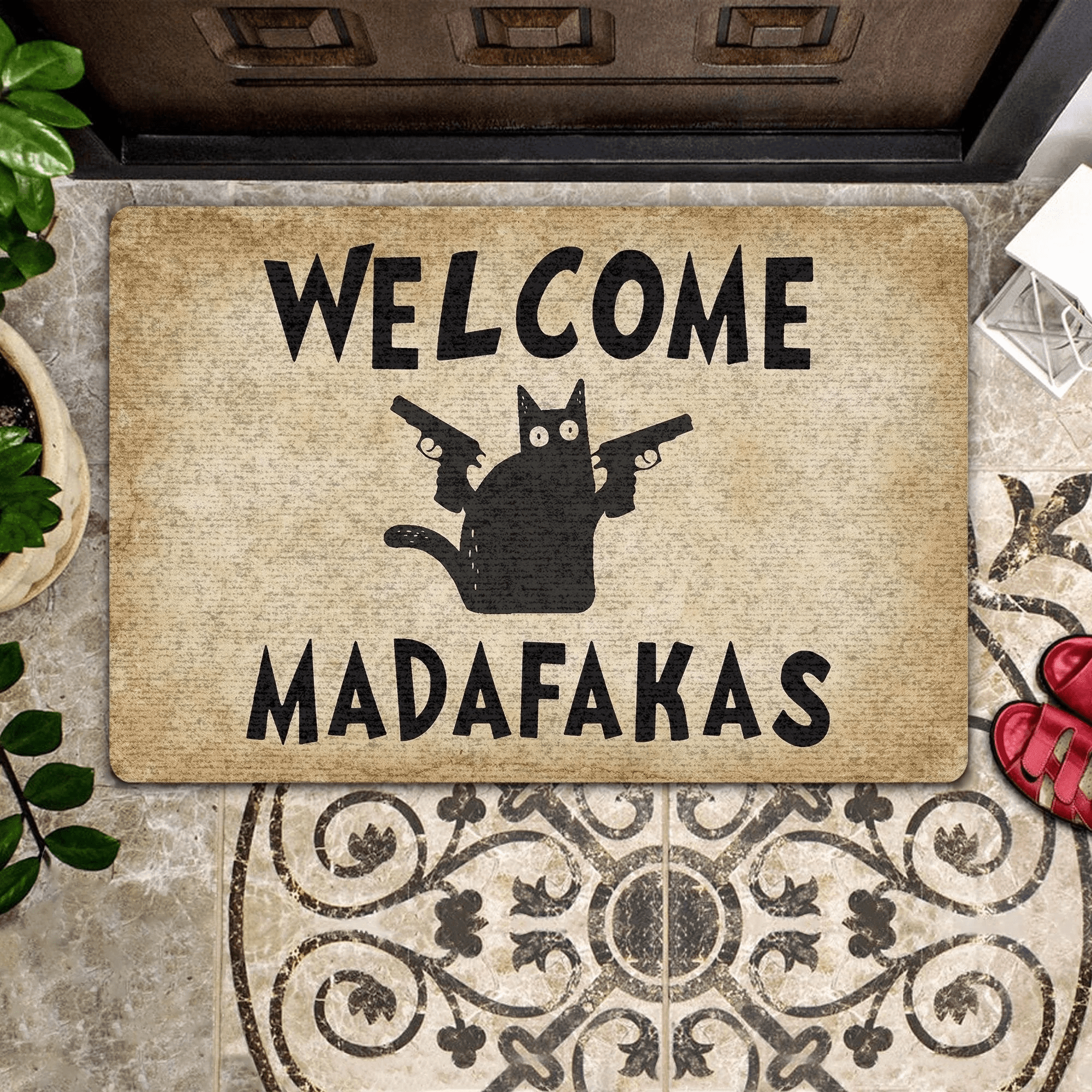 Black Cat Welcome Madafakas - Doormat - Owl Ohh