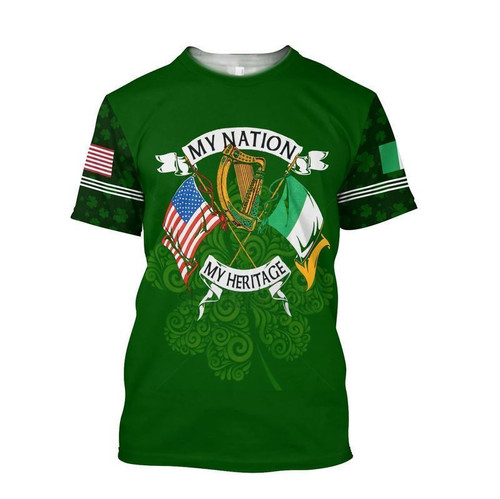 St Patrick day irish my nation my heritage flag unisex t shirt 3D size S-5XL