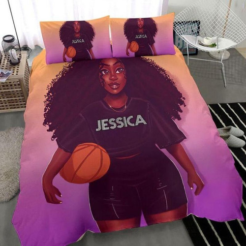 Basketball black girl african personalized name duvet cover bedding set