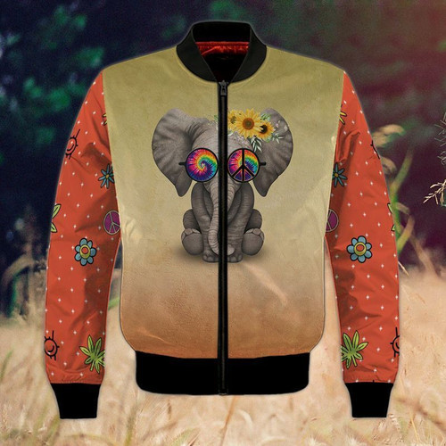 Elephant Hippie Sunflower Bomber Jacket 3D