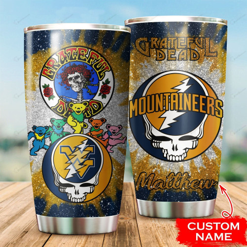 Custom name Grateful Dead West Virginia Mountaineers Football NCAAF teams gift For Lovers Travel Tumbler All Over Print size 20oz - 30oz