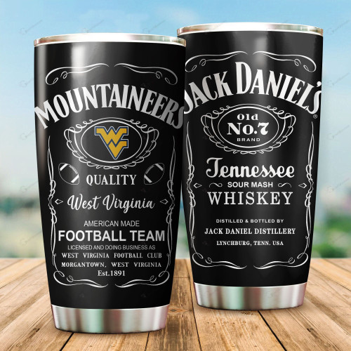 West Virginia Mountaineers football NCAAF teams Jack Daniel's 123 gift For Lovers Travel Tumbler All Over Print size 20oz - 30oz
