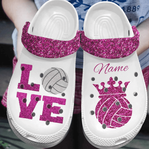 Queen Bling Love Volleyball Gift For lover Rubber Crocs Crocband Clogs, Comfy Footwear men women size US