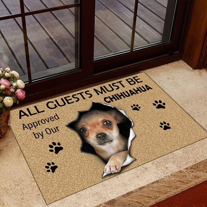 Chihuahua dog paw all guests must be approved by our easy clean welcome doormat full size