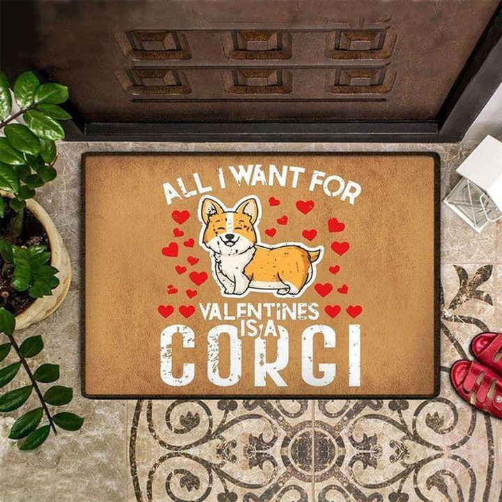 Pembroke Welsh Corgi dog valentinas all i want for is a corgi easy clean welcome doormat full size