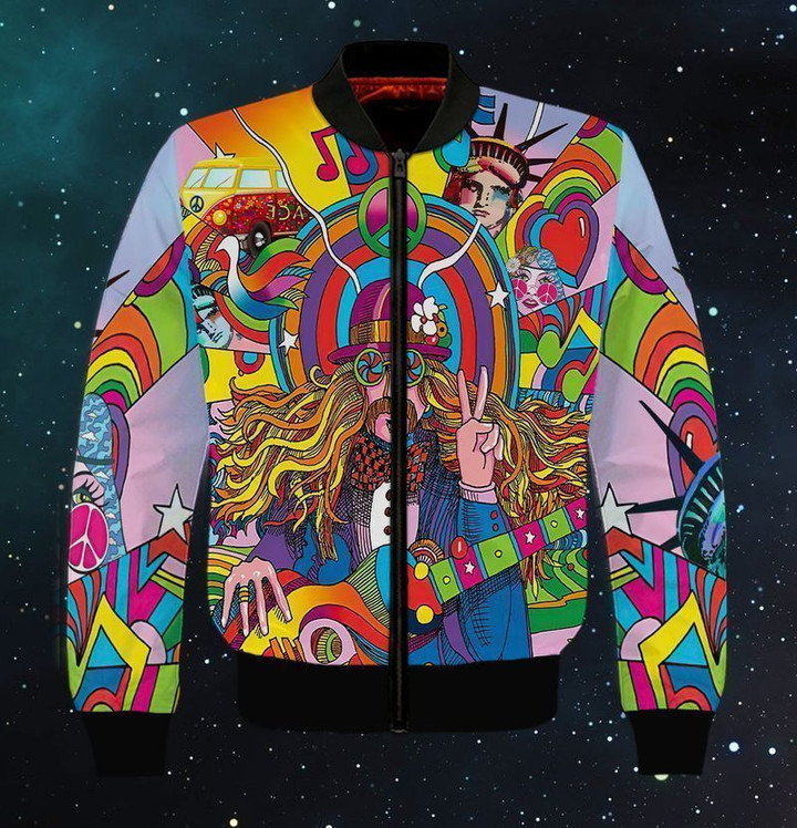 Hippie Man Guitar And Music American Bomber Jacket 3D