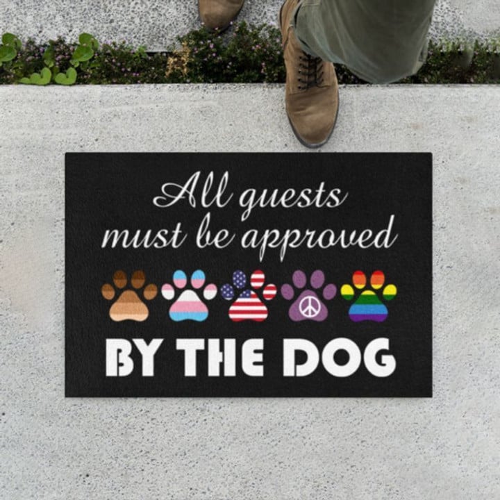 Dog paw all guests must be approved by our American flag hippie easy clean welcome doormat full size