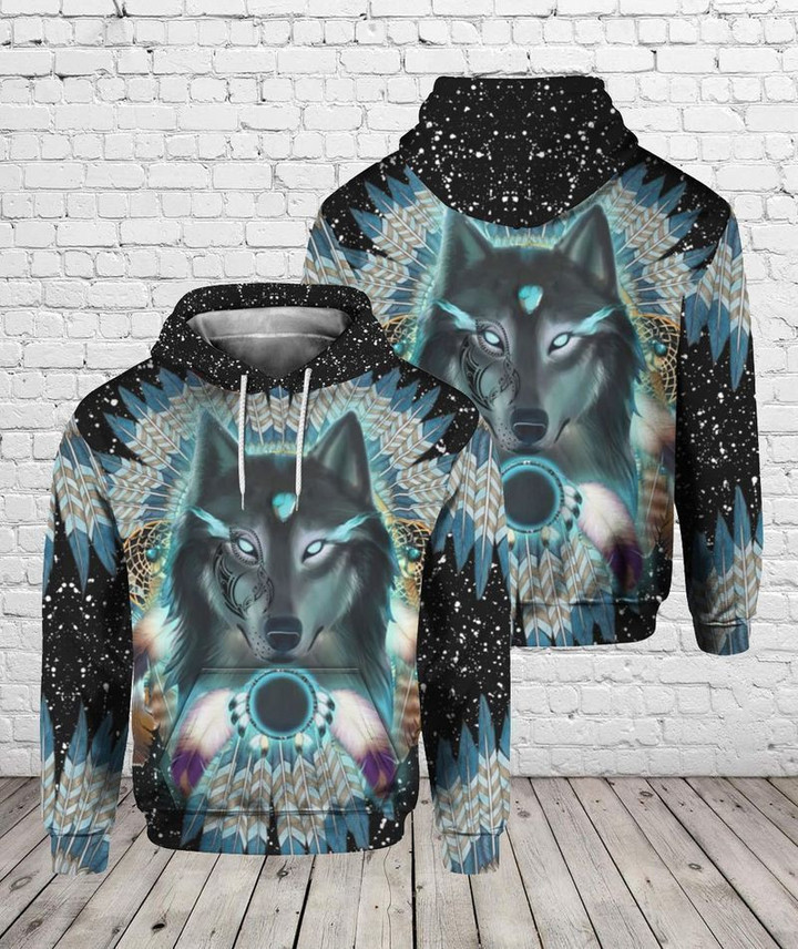 Wolf native tattoos dreamcatcher 3D full print hippie classic hoodie unisex size S-5Xl