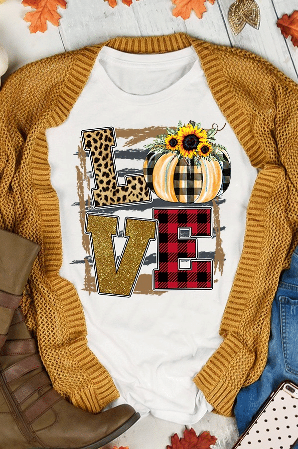 Love Pumpkin Leopard and plaid print T shirt hoodie sweater  size S-5XL