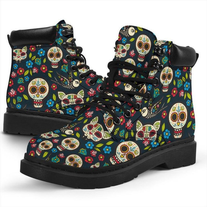 All Season Boots, Women's Boots, Sugar Skulls, Hippie Birthday Gift For Men and Women, Working Boots Leather Boots Timber Motorcycle boots  men and women size  US