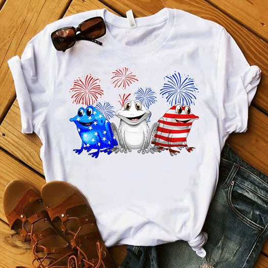 Independence day Frog American flag Firework T shirt hoodie sweater  size S-5XL