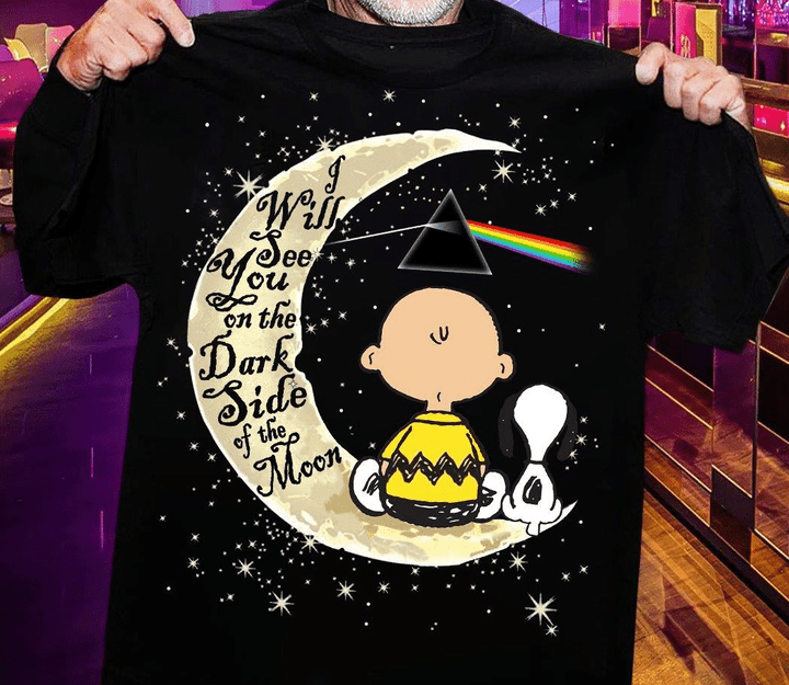 Snoopy dog and Charlie Brown pink floyd I will see you on the dark side of the moon for men for women T shirt hoodie sweater  size S-5XL