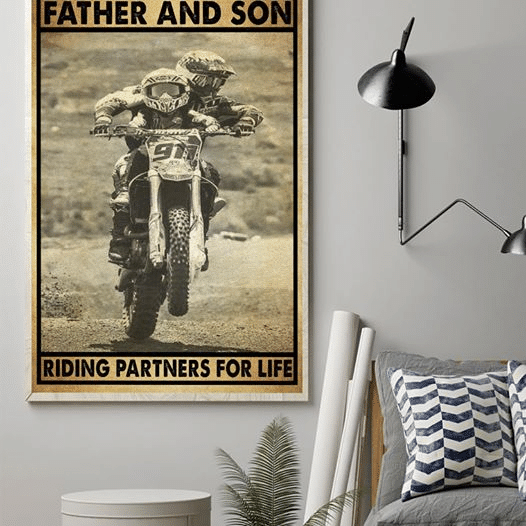 Driving a motorbike Father And Son Riding Partners For Life Home Living Room Wall Decor Vertical Poster Canvas 