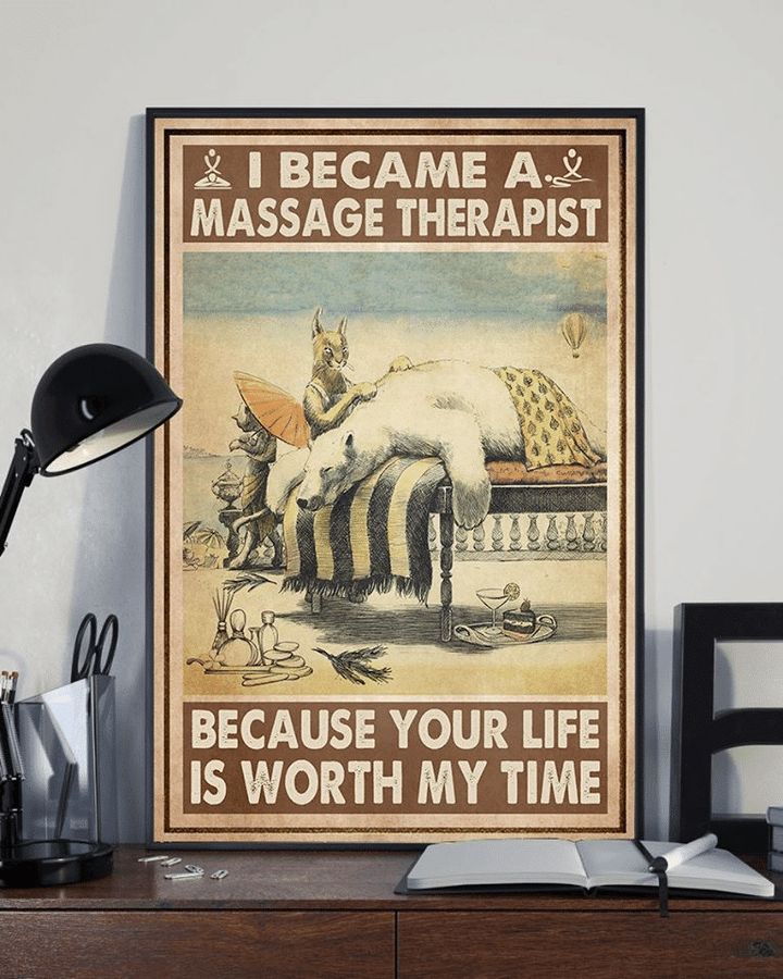 The Bear And Mouse I became A massage Therapist Because Your Life Is Worth My Time Home Living Room Wall Decor Vertical Poster Canvas 