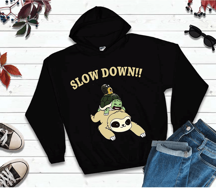 Slow Down Sloth Piggyback Turtle And Snail T Shirt Hoodie Sweater  size S-5XL