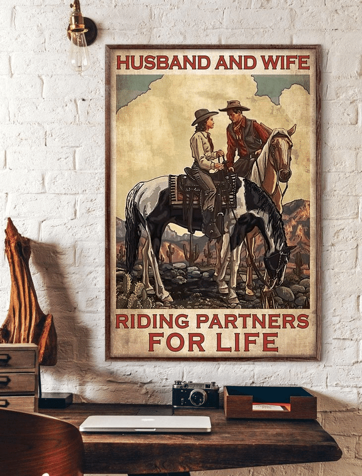 Husband And Wife Riding Partners For Life Home Living Room Wall Decor Vertical Poster Canvas 
