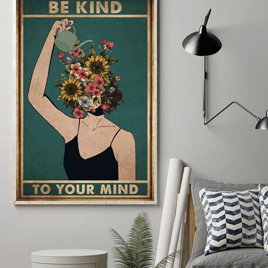 Girl Love Flowers Be Kind To Your Mind For Men And Women Home Living Room Wall Decor Vertical Poster Canvas 