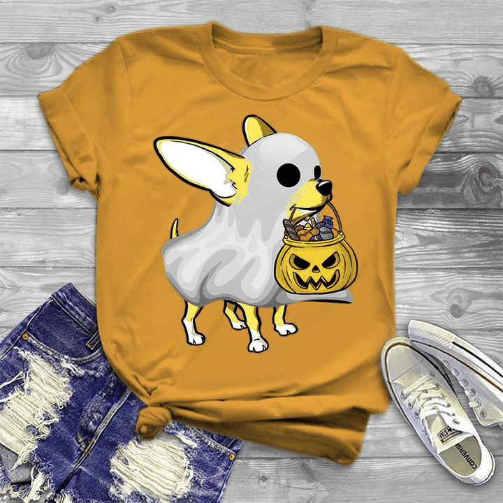 Chihuahua Ghost Pumpkin Halloween T shirt hoodie sweater  size S-5XL