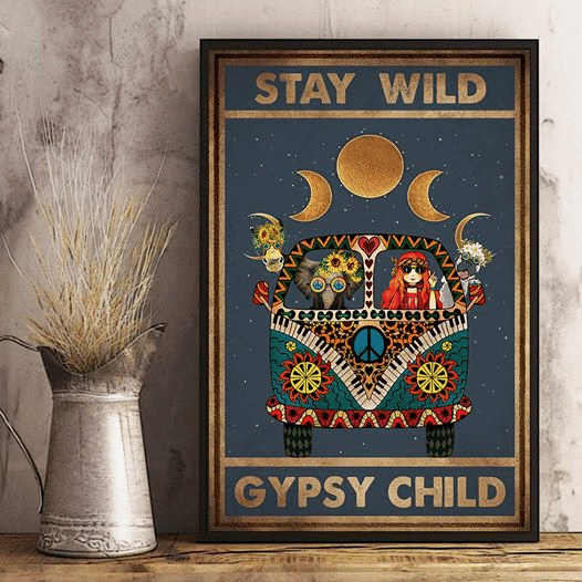 Hippie Girl With Animals Peace Stay Wild Gypsy Child Home Living Room Wall Decor Vertical Poster Canvas 