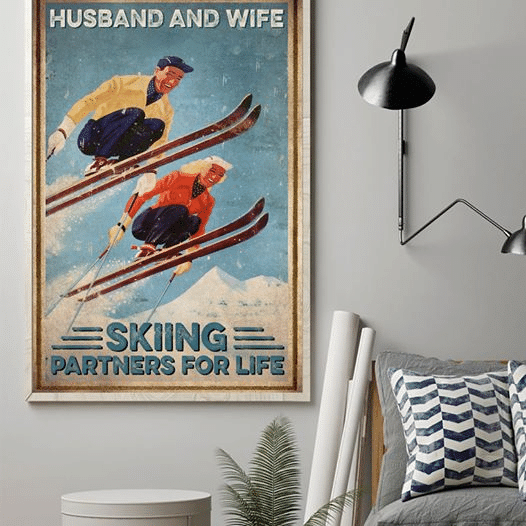 Skiing Husband And Wife Skiing Partners For Life For Men And Women Home Living Room Wall Decor Vertical Poster Canvas 