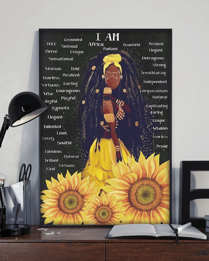 Juneteenth Freedom Day Liberation Day Sunflowers Black Girl I Am Africa Radiant Beautiful  Home Living Room Wall Decor Vertical Poster Canvas 