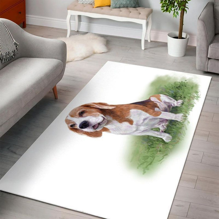Beagle Dog Sitting On Gree Area Rug Living Room Rug Home Decor Floor Decor 