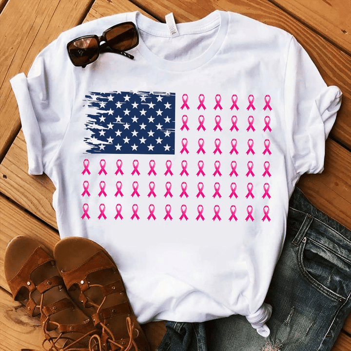 American flag gift breast cancer awareness star T shirt hoodie sweater  size S-5XL