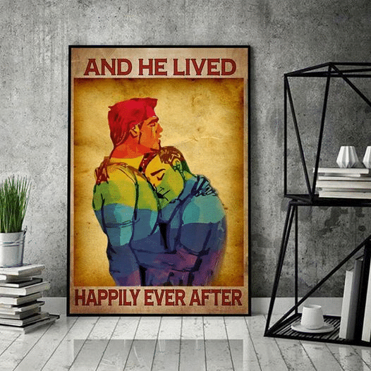LGBT Husband and Husband  And he Lived Happily Ever After Home Living Room Wall Decor Vertical Poster Canvas 