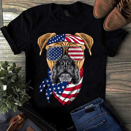 The dog boxer American flag 4th july day independence  animals T shirt hoodie sweater  size S-5XL