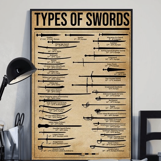 Types Of Swords For Men And Women Home Living Room Wall Decor Vertical Poster Canvas 