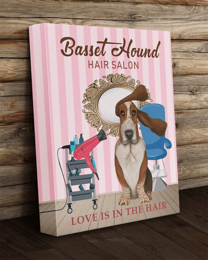 Basset Hound Hair Salon Love Is In The Hair For Men And Women Home Living Room Wall Decor Vertical Poster Canvas 