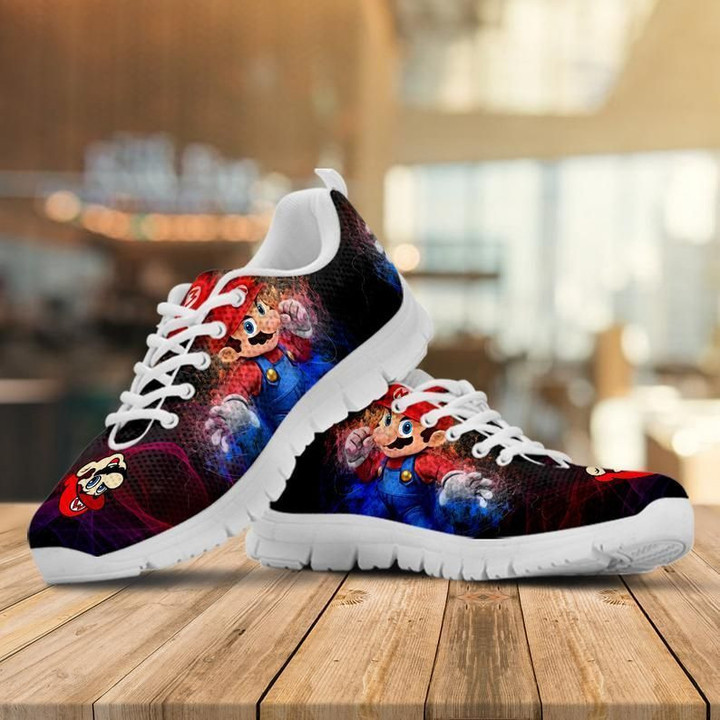 Super Mario Shoes, Super Mario Bros Custom white ver2 Shoes birthday gift Fashion Fly Sneakers  men and women size  US