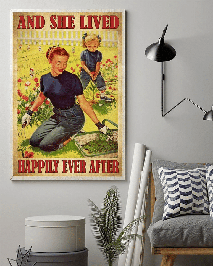 Garden Mom And Daughter And She Lived Happily Ever After Home Living Room Wall Decor Vertical Poster Canvas 