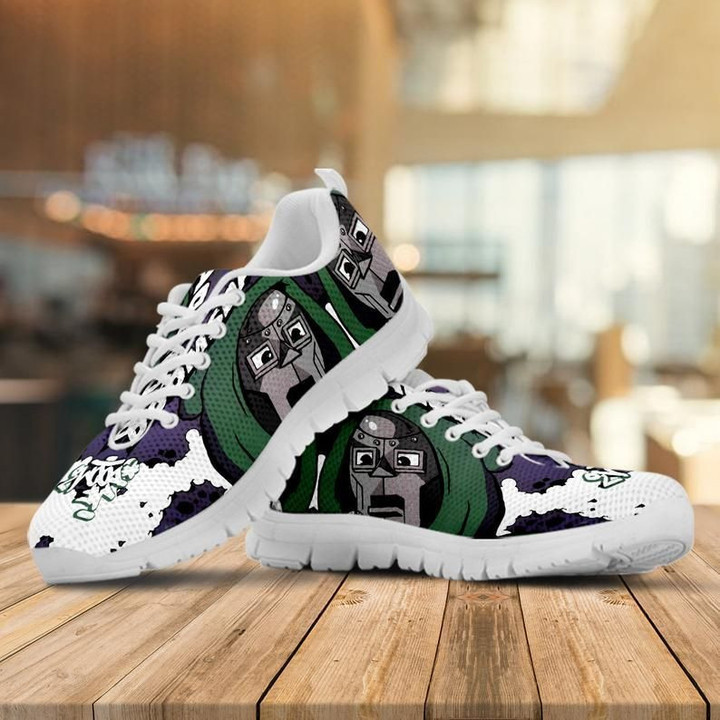MC Doom Shoes, Black Metal Custom Shoes, Hip Hop Gift Shoes white Shoes birthday gift Fashion Fly Sneakers  men and women size  US