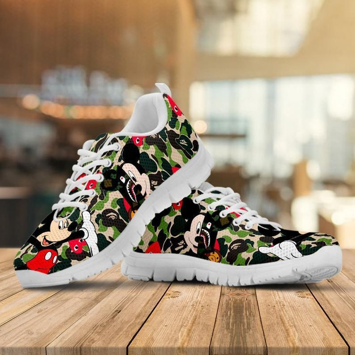 Mickey Shoes,camouflage pattern, Disney Custom Shoes, Mickey Gift Shoes white Shoes birthday gift Fashion Fly Sneakers  men and women size  US