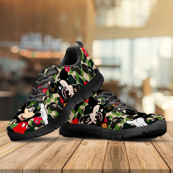 Mickey Shoes,camouflage pattern, Disney Custom Shoes, Mickey Gift Shoes black Shoes birthday gift Fashion Fly Sneakers  men and women size  US