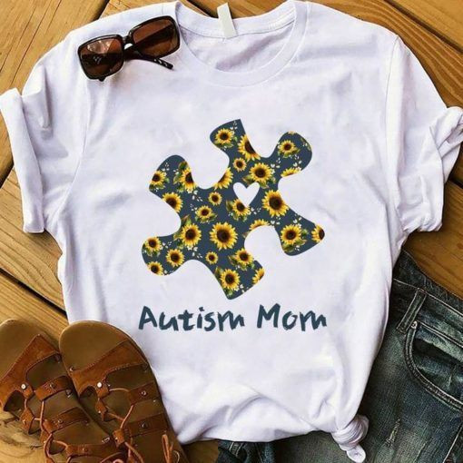 Autism Mom Vintage Sunflower Puzzle Family T shirt hoodie sweater  size S-5XL