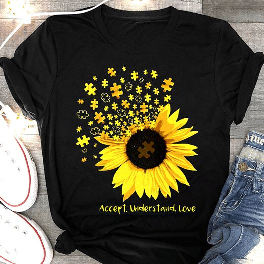 Sunflower autism accept understand love T shirt hoodie sweater  size S-5XL