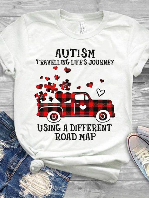Autism Travelling Life’s Journey Using A Different Road Map Truck Full Of Love T shirt hoodie sweater  size S-5XL
