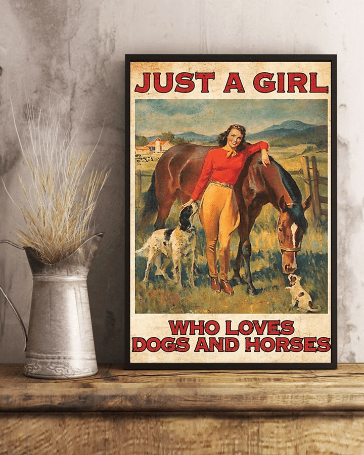 Cowgirl Just A Girl Who Loves Dogs And Horses For Men And Women Home Living Room Wall Decor Vertical Poster Canvas 